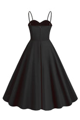 Polka Dots Schwarz ärmelloses Swing 1950er Jahre Kleid